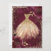 Gold Dress Tiara, Burgundy Flowers Quinceañera Kaart (Achterkant)