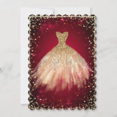 Gold Dress Tiara, Diamonds Red Quinceañera Kaart (Achterkant)
