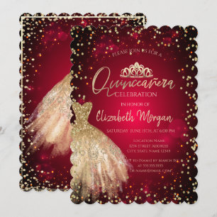 Gold Dress Tiara, Diamonds Red Quinceañera Kaart