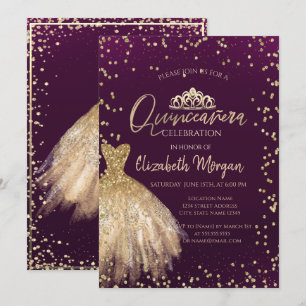 Gold Dress Tiara, Diamonds Violet Quinceañera Kaart