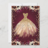 Gold Dress Tiara, Flowers Burgundy Quinceañera Kaart (Achterkant)
