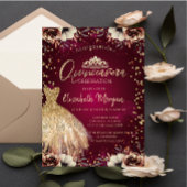 Gold Dress Tiara, Flowers Burgundy Quinceañera Kaart