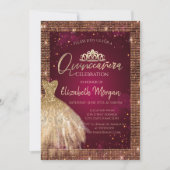 Gold Dress Tiara, Sequins Burgundy Quinceañera Kaart (Voorkant)