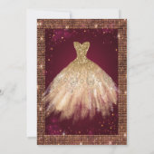 Gold Dress Tiara, Sequins Burgundy Quinceañera Kaart (Achterkant)