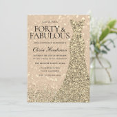 Gold Dress Womans 40th Birthday Party Sparkle Kaart (Staand voorkant)