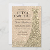 Gold Dress Womans 50th Birthday Party Sparkle Kaart (Voorkant)