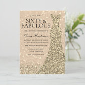 Gold Dress Womans 60th Birthday Party Sparkle Kaart (Staand voorkant)