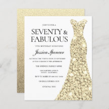 Gold Dress Womans 70th Birthday Budget Invite