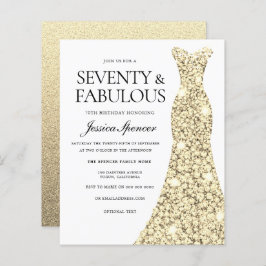 Gold Dress Womans 70th Birthday Budget Invite