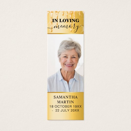 Gold Drids Elegant Memorial Funeral Bladwijzer Mini Visitekaartjes (Voorkant)