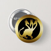 GOLD DRIE HOOFDDRAGON RONDE BUTTON 5,7 CM (Voorkant /achterkant)