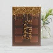 Gold Drip Chocolade Snoep Bar Sweet 16 Party Kaart (Staand voorkant)