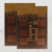 Gold Drip Chocolade Snoep Bar Sweet 16 Party Kaart (Voorkant / Achterkant)