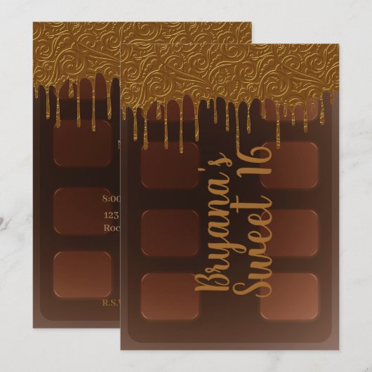 Gold Drip Chocolade Snoep Bar Sweet 16 Party Kaart (Voorkant / Achterkant)