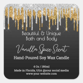 Gold Drip Glitter Fles Kaarsenpot Product Label