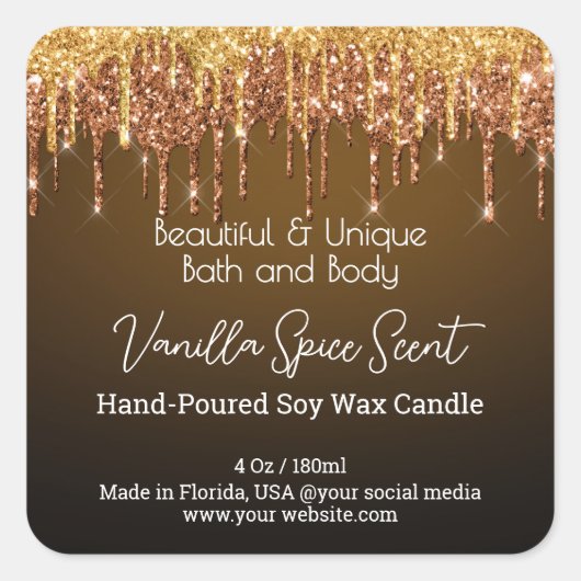 Gold Drip Glitter Fles Kaarsenpot Product Label (Voorkant)