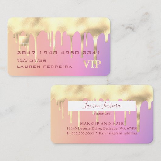 Gold Drip Paarse Rainbow-creditcard Visitekaartje (Voorkant / Achterkant)