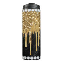 Gold Dripping Diamond en Gold Thermal Tumbler