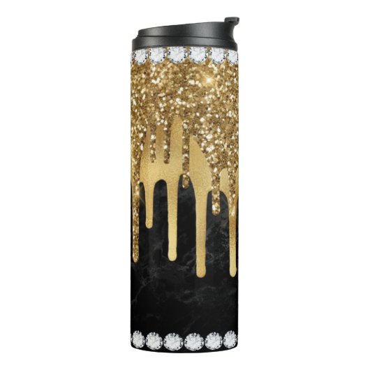Gold Dripping Diamond en Gold Thermal Tumbler Thermosbeker (Gedraaid links)