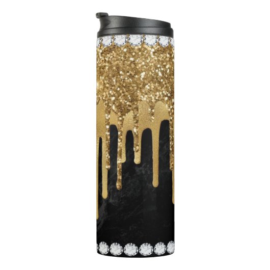 Gold Dripping Diamond en Gold Thermal Tumbler Thermosbeker (Geroteerd rechts)