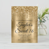 Gold Dripping Glitter en Folie Sweet 16 Kaart (Staand voorkant)