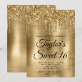 Gold Dripping Glitter en Folie Sweet 16 Kaart (Voorkant / Achterkant)