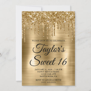 Gold Dripping Glitter en Folie Sweet 16 Kaart