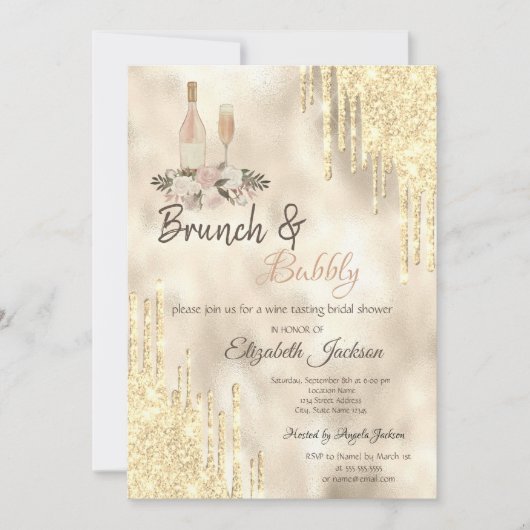 Gold Drips Brunch en bubbelbaar Vrijgezellenfeest Kaart (Voorkant)