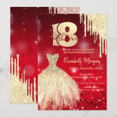 Gold Drips Dress Red Bokeh 18e verjaardag Kaart (Voorkant / Achterkant)