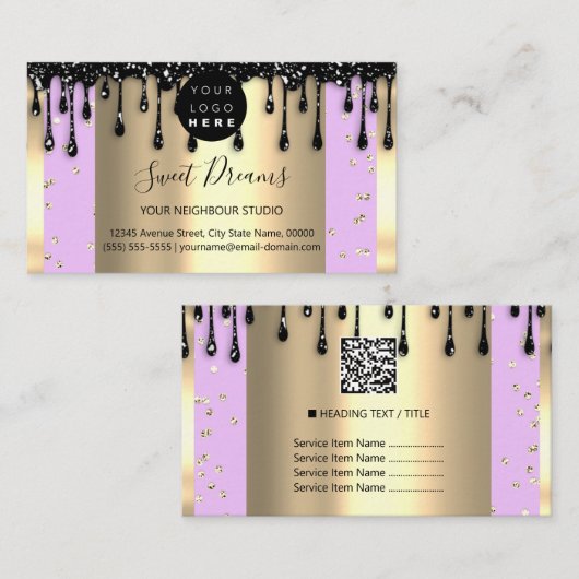 Gold Drivers Lijst Glitter Confetti Black Roze Visitekaartje (Voorkant / Achterkant)