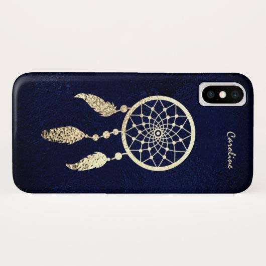 Gold Drocatcher op donkerblauw Monogram Case-Mate iPhone Case (Achterkant (horizontaal))