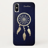 Gold Drocatcher op donkerblauw Monogram Case-Mate iPhone Case (Achterkant)