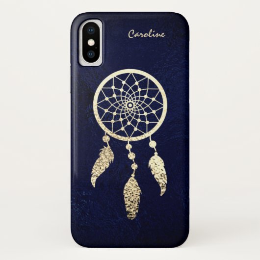 Gold Drocatcher op donkerblauw Monogram Case-Mate iPhone Case (Achterkant)