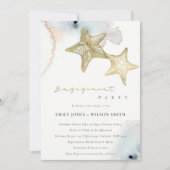 GOLD DUSKY BLUE BEACH STARFISH VERLOVING INVITE BEDANKKAART (Voorkant)
