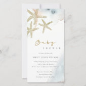 GOLD DUSKY BLUE BEACHY STARFISH BABY SHOWER INVITE BEDANKKAART (Voorkant)