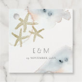GOLD DUSKY BLUE BEACHY STARFISH MONOGRAM WEDDING BEDANKJES LABELS (Voorkant)