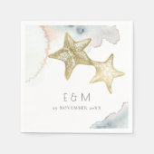 GOLD DUSKY BLUE BEACHY STARFISH MONOGRAM WEDDING SERVET (Voorkant)