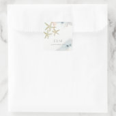 GOLD DUSKY BLUE BEACHY STARFISH MONOGRAM WEDDING VIERKANTE STICKER (Tas)