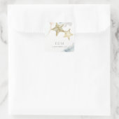 GOLD DUSKY BLUE BEACHY STARFISH MONOGRAM WEDDING VIERKANTE STICKER (Tas)
