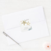 GOLD DUSKY BLUE BEACHY STARFISH MONOGRAM WEDDING VIERKANTE STICKER (Envelop)