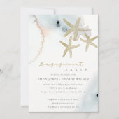 GOLD DUSKY BLUE BEACHY STARFISH VERLOVING INVITE BEDANKKAART (Voorkant)