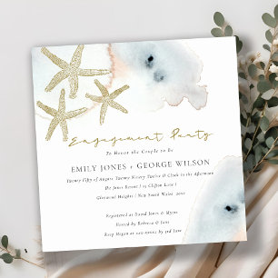 GOLD DUSKY BLUE BEACHY STARFISH VERLOVING INVITE BEDANKKAART