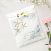 Gold Dusky Blue Beachy Starfish Waterverf Wedding Bedankzakje (Gezegeld)