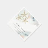 Gold Dusky Blue Beachy Starfish Waterverf Wedding Servet (Hoek)