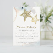 GOLD DUSKY BLUE BEACHY STARFISH WEDDING DETAILS INFORMATIEKAARTJE (Staand voorkant)