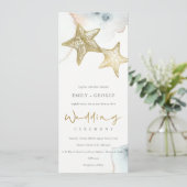 GOLD DUSKY BLUE BEACHY STARFISH WEDDING INVITATION KAART (Staand voorkant)