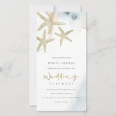 GOLD DUSKY BLUE BEACHY STARFISH WEDDING INVITE BEDANKKAART (Voorkant)