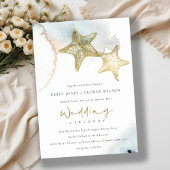GOLD DUSKY BLUE BEACHY STARFISH WEDDING INVITE BEDANKKAART