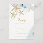 GOLD DUSKY BLUE BEACHY STARFISH WEDDING RSVP INFORMATIEKAARTJE (Voorkant)