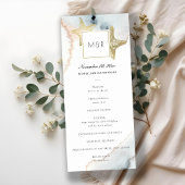 GOLD DUSKY BLUE STARFISH WEDDING CEREMONY PROGRAMM MENU